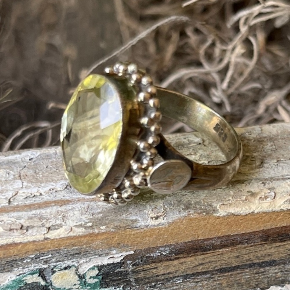 Citrine .925 Ring Large faceted marked sterling silver size 7 hand craf…
